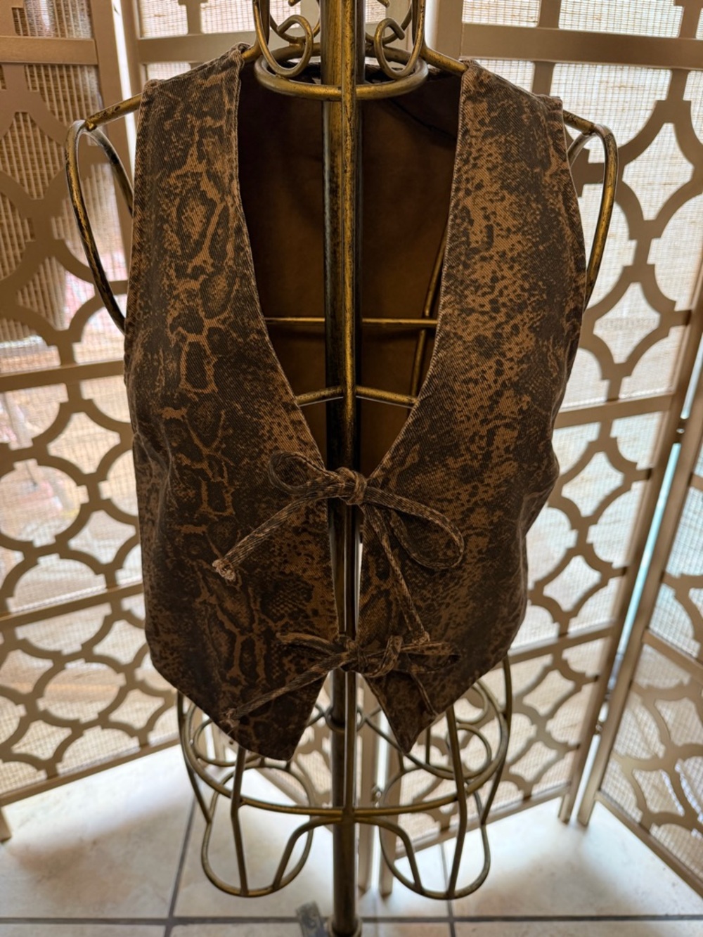 Vigoss Brown Snake-Print Tie-Front Vest